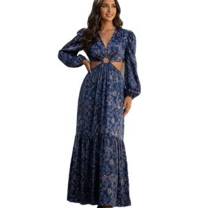 Almia Blue & Pink Floral Maxi Dress NWT P2P 15”